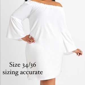 Off the shoulder white dress with bell sleeves